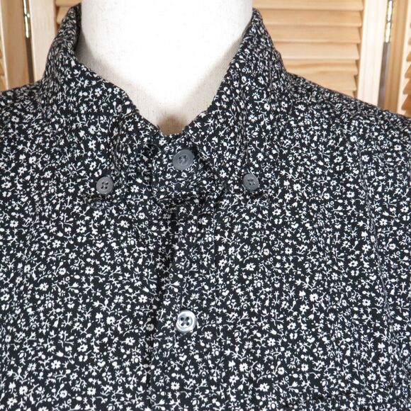 Gap Black Floral Cotton Long Sleeve Button Up Collared Shirt Size Large - Picture 2 of 10